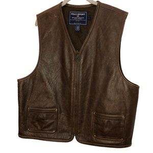 POLO Ralph Lauren Chocolate Brown Zip up LEATHER vest L
